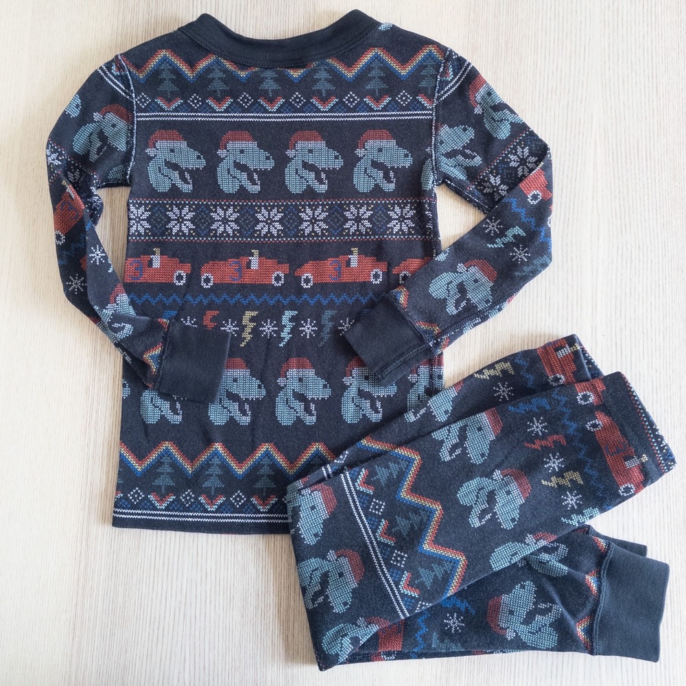 Hanna Andersson 2 Pc Pajamas Blue Dinosaur Race Car Fair Isle Holiday Kids 3T - Picture 2 of 8